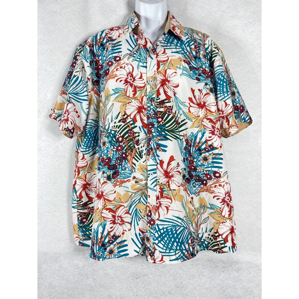 Rosso Milano Italy Shirt Men's 2XL White Floral Button Up Modern Fit Aloha